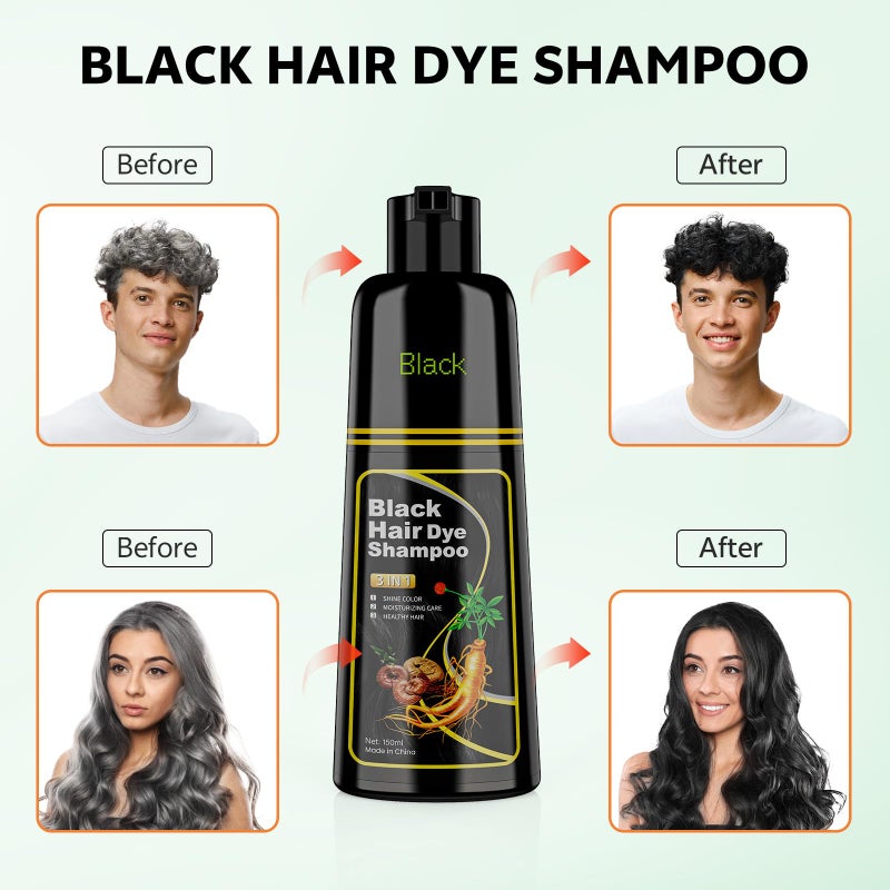 JUANCHI Black Hair Dye Shampoo 3 in 1, 150ML Hair Dye Shampoo for Women Men - Image 2