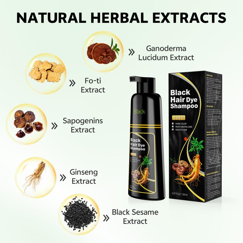 JUANCHI Black Hair Dye Shampoo 3 in 1, 150ML Hair Dye Shampoo for Women Men - Image 3