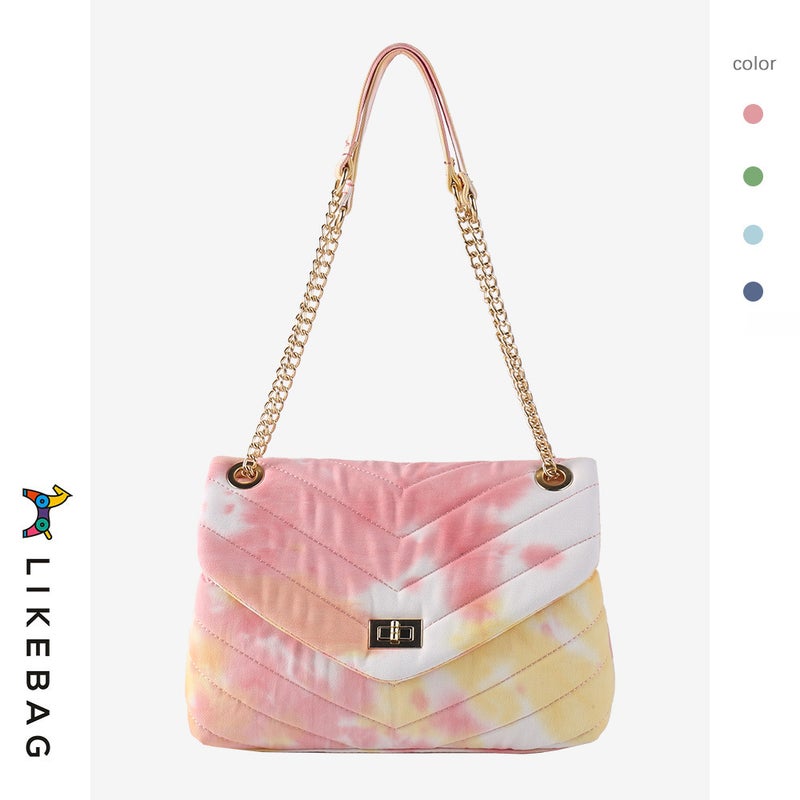 Tie-Dye Bag, Single Shoulder Crossbody Handbag For Women, Metal Chain Embroidered Bag, V-Shaped Versatile Underarm Bag - Image 1