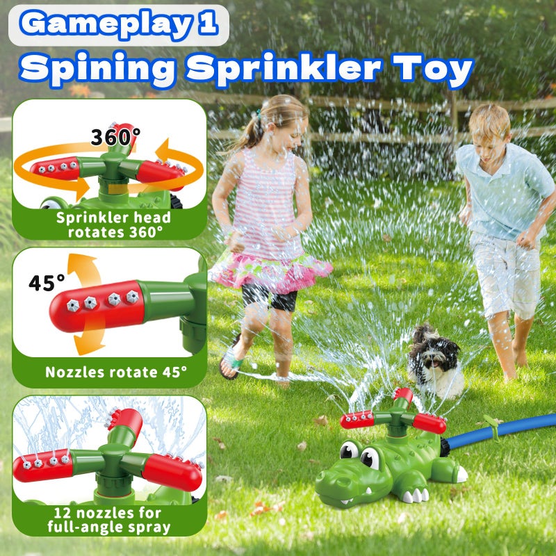 Intoypad 4-in-1 Kids Water Sprinklers T Ball Set & Water Ball Toy, Crocodile Baseball Sprinkler for Backyard Outdoor Summer Toys for Boys Girls Outside Yard Water Game Toys for Kids Toddlers Ages 3-8 - Image 2
