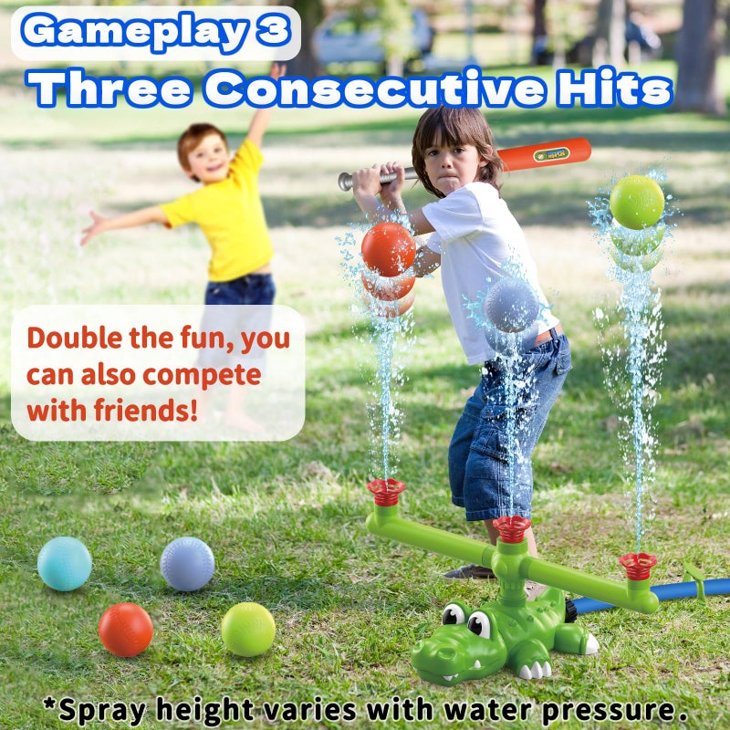 Intoypad 4-in-1 Kids Water Sprinklers T Ball Set & Water Ball Toy, Crocodile Baseball Sprinkler for Backyard Outdoor Summer Toys for Boys Girls Outside Yard Water Game Toys for Kids Toddlers Ages 3-8 - Image 4