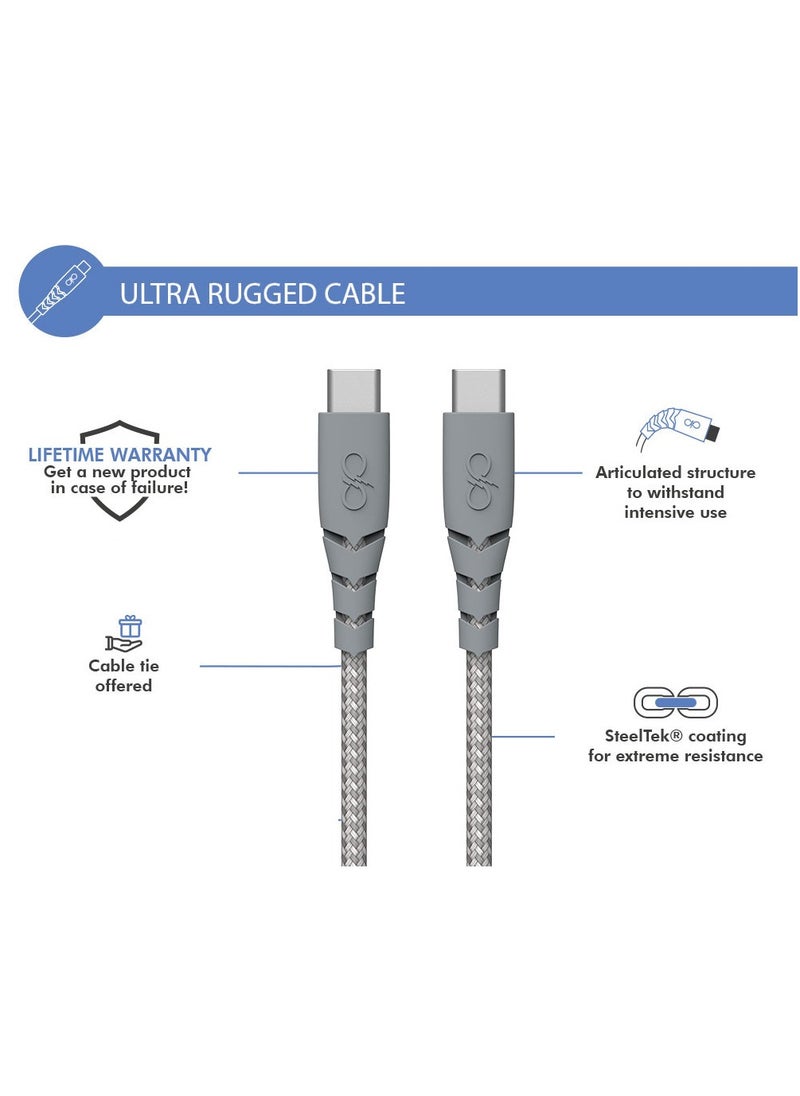 FORCE - Force Power Ultra Reinforced USB C to USB C cable 2M 3A Grey - Image 1