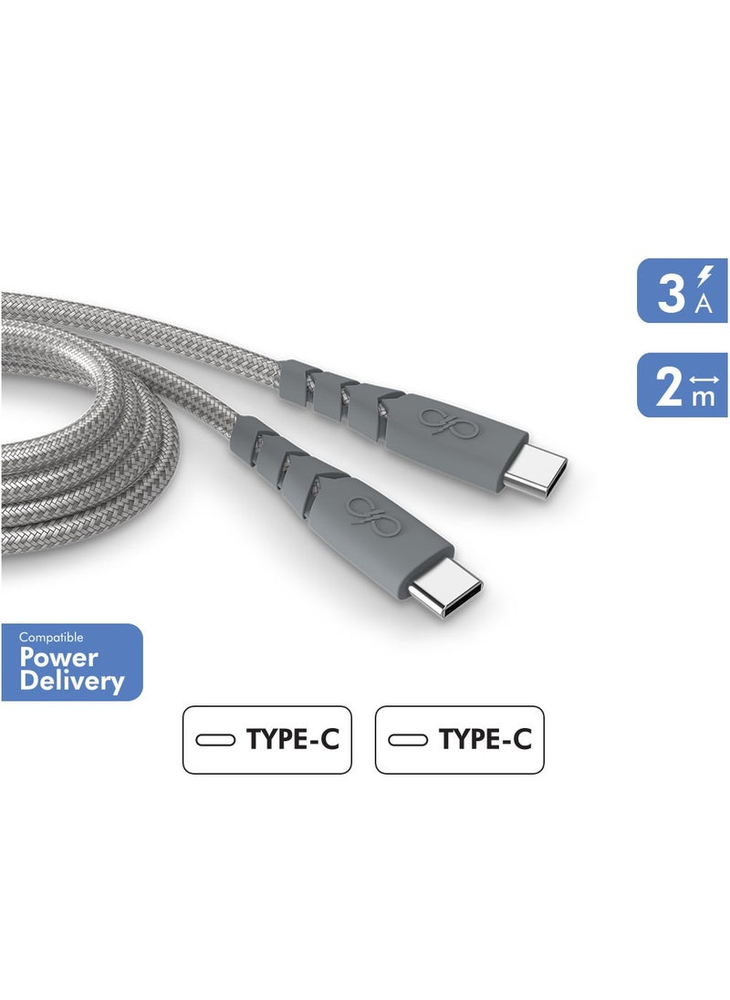 FORCE - Force Power Ultra Reinforced USB C to USB C cable 2M 3A Grey - Image 1