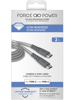 Force Power Ultra Reinforced USB C to USB C cable 2M 3A Grey