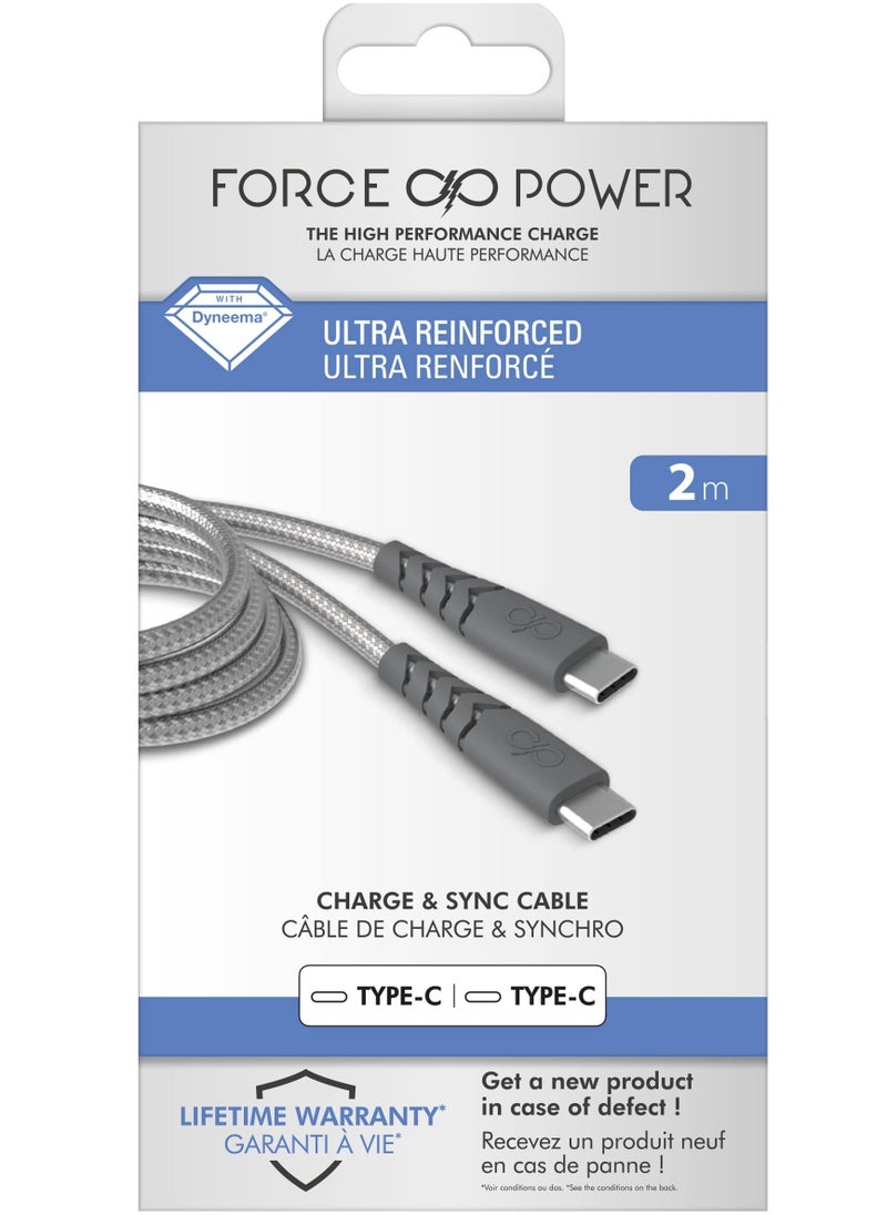 FORCE - Force Power Ultra Reinforced USB C to USB C cable 2M 3A Grey - Image 1