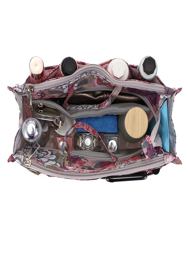 BTSKY Printing Handbag Organizers Inside Purse Insert - High Capacity 13 Pockets Bag Tote Organizer with Handle (Peony) - Image 2