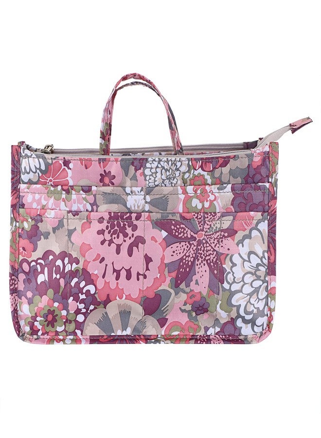 BTSKY Printing Handbag Organizers Inside Purse Insert - High Capacity 13 Pockets Bag Tote Organizer with Handle (Peony) - Image 1