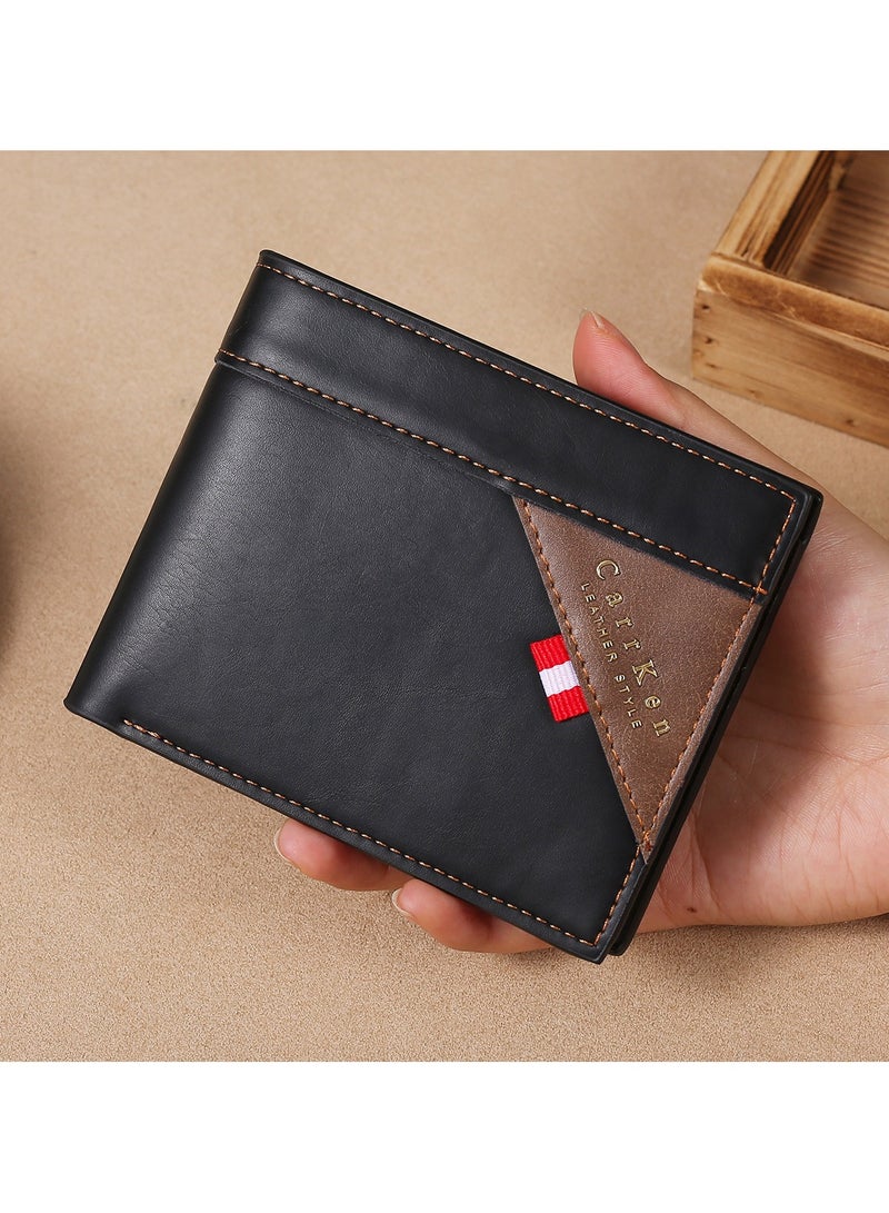 CarrKen Men's Wallet Business Casual Short Leather Stylish Comfortable Mini Wallet Black - Image 1