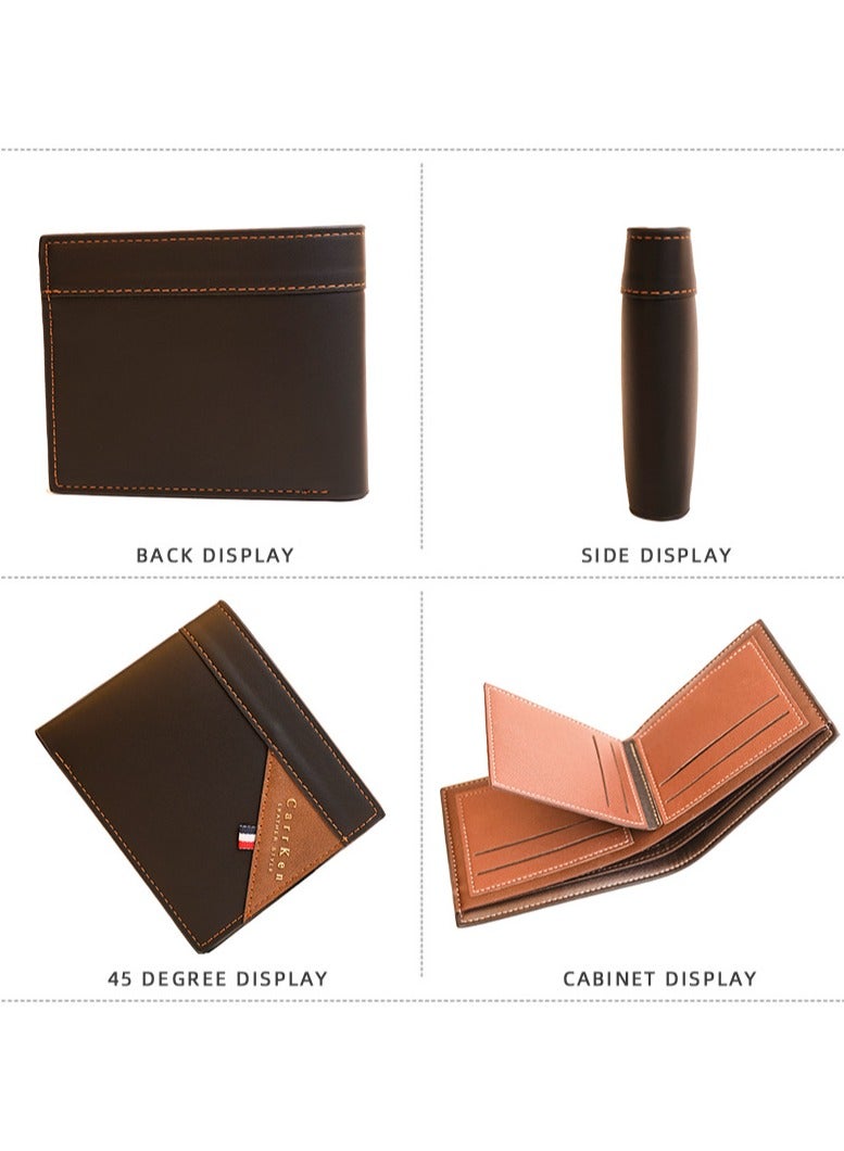 CarrKen Men's Wallet Business Casual Short Leather Stylish Comfortable Mini Wallet Black - Image 2