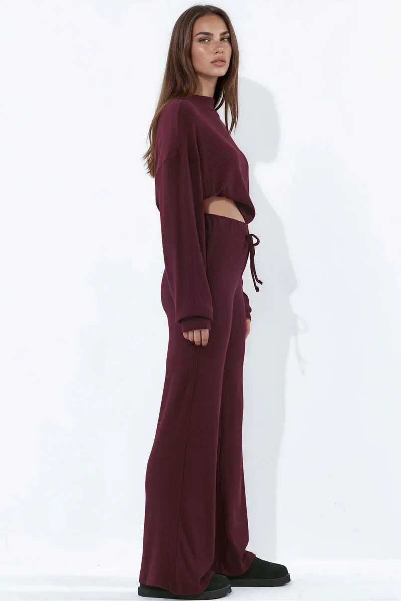 Busem Burgundy Red BUSEM Women's Elastic Waist Straight Pants for Women | Best Price UAE
