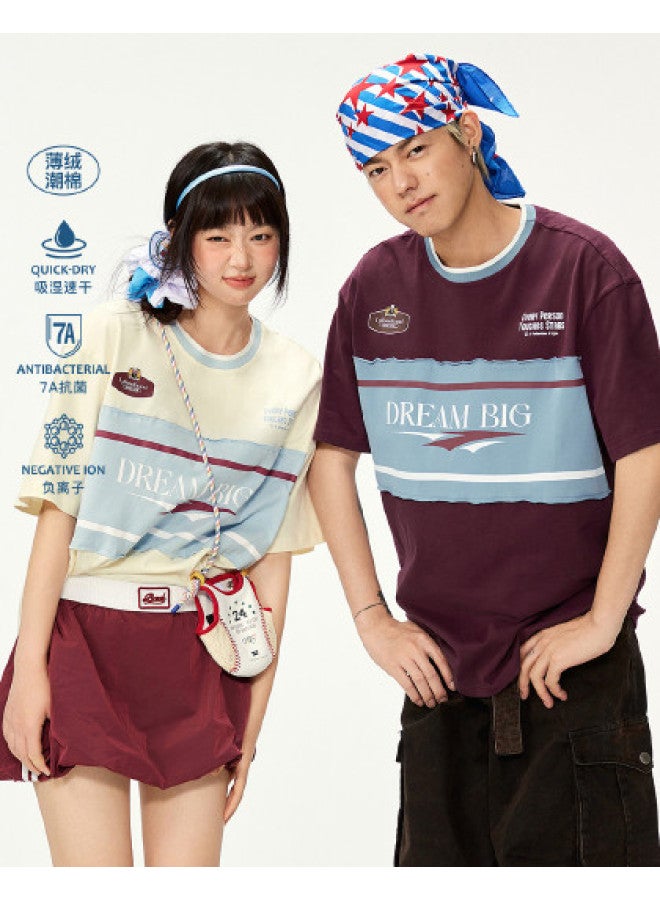 EPTISON Women's Cotton T-shirt 2025 Summer Color-blocked Spliced Letter Print Moisture-wicking Quick-dry Ladies Tee - Image 1