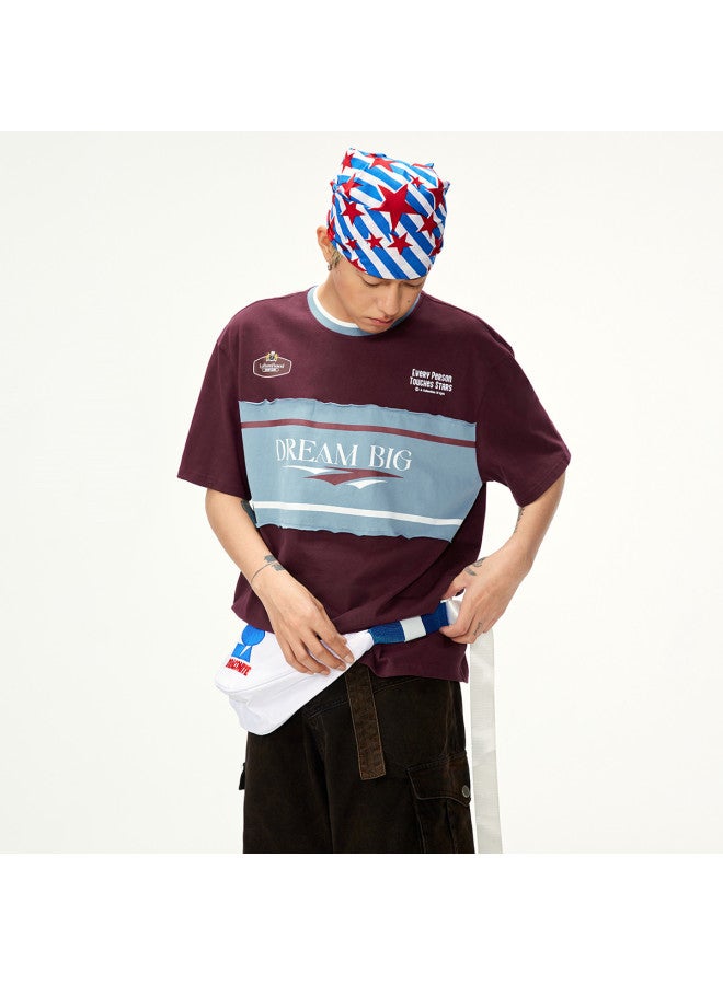 EPTISON Women's Cotton T-shirt 2025 Summer Color-blocked Spliced Letter Print Moisture-wicking Quick-dry Ladies Tee - Image 3