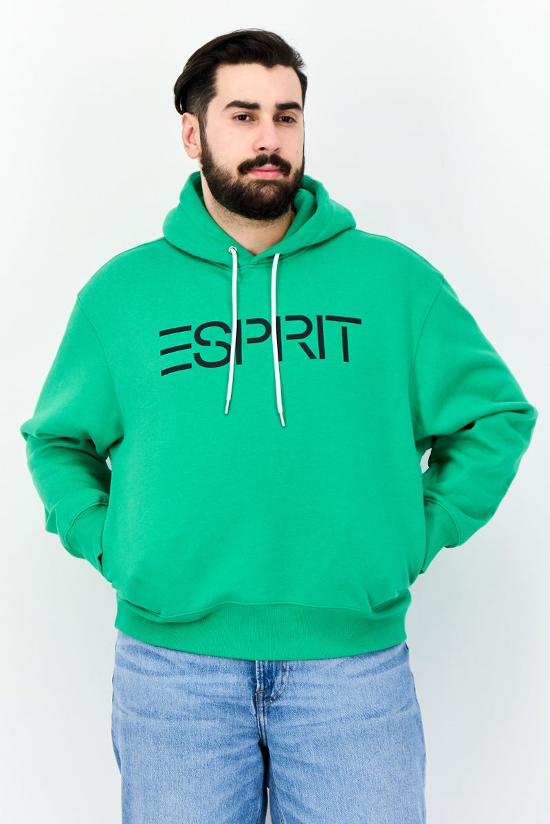 ESPRIT Men Brand Logo Long Sleeves Hoodie, Green - Image 1
