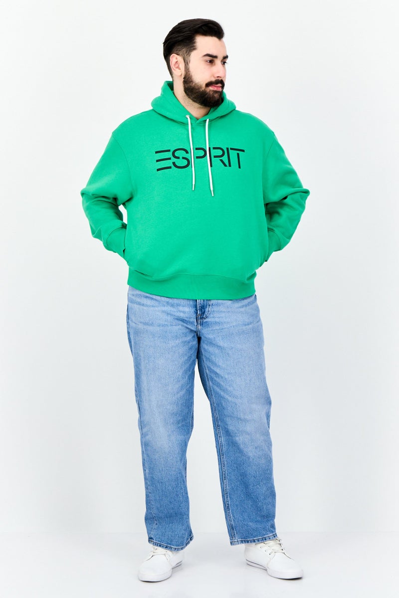 ESPRIT Men Brand Logo Long Sleeves Hoodie, Green - Image 4