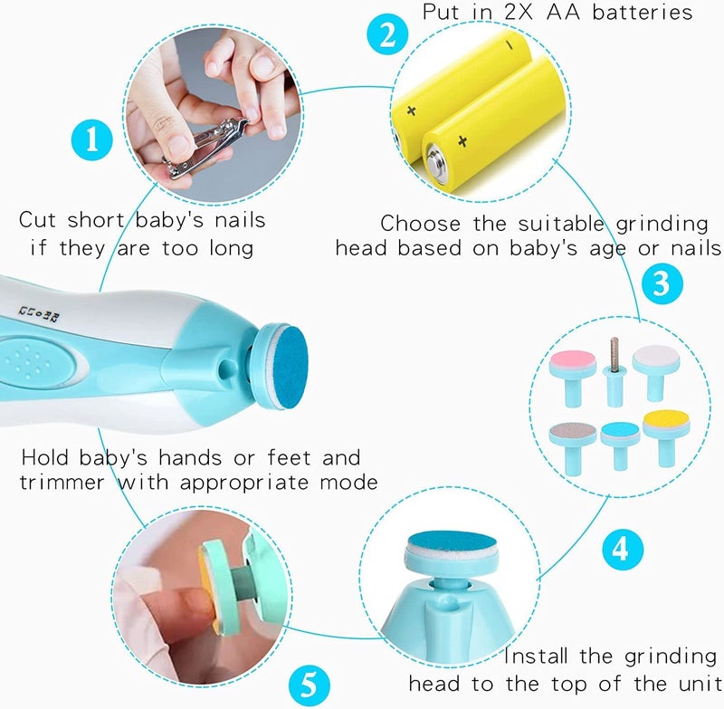 Storio Baby Nail Trimmer File Electric Safe Nail Clippers with Light for Newborn Or Toddler Toes and Fingernails - Multicolor - Image 5