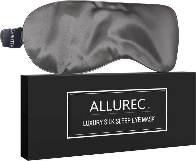 Joyal Beauty ALLUREC Luxury 100 Pure Mulberry Silk Sleep Eye Mask Top Grade 6A 22 Momme Long Silk Soft Comfortable Hypoallergenic AntiAging AntiWrinkles for Beauty Sleep Gray