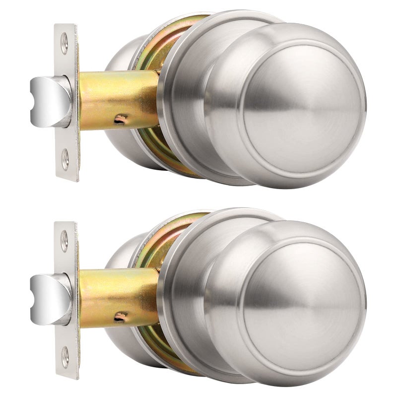 Probrico Brushed Nickel Passage Door Knobs Round Handles for Hall or Closet Knobs Keyless Hardware 2 Pack - Image 2