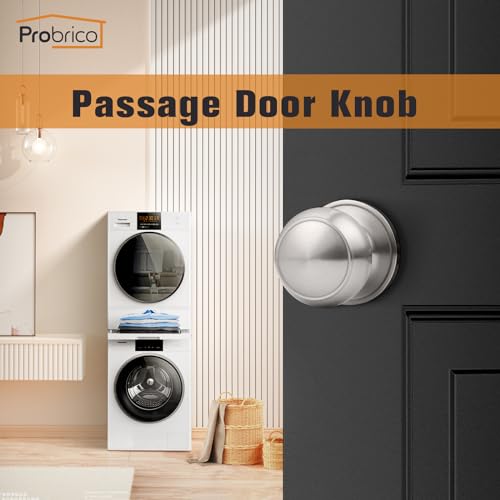 Probrico Brushed Nickel Passage Door Knobs Round Handles for Hall or Closet Knobs Keyless Hardware 2 Pack - Image 3