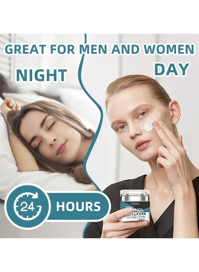 CANAMIN Face Moisturizer Retinol Cream, Anti Aging Neck Firming Cream, Collagen Day & Night Face Cream with Hyaluronic Acid for Women & Men, 1.85 Fl Oz - Image 3