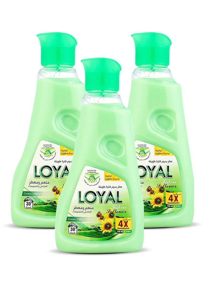 loyal Fabric Softener Freshener Concentrated Green Valley 30 Washes 3x750ml  - Image 1