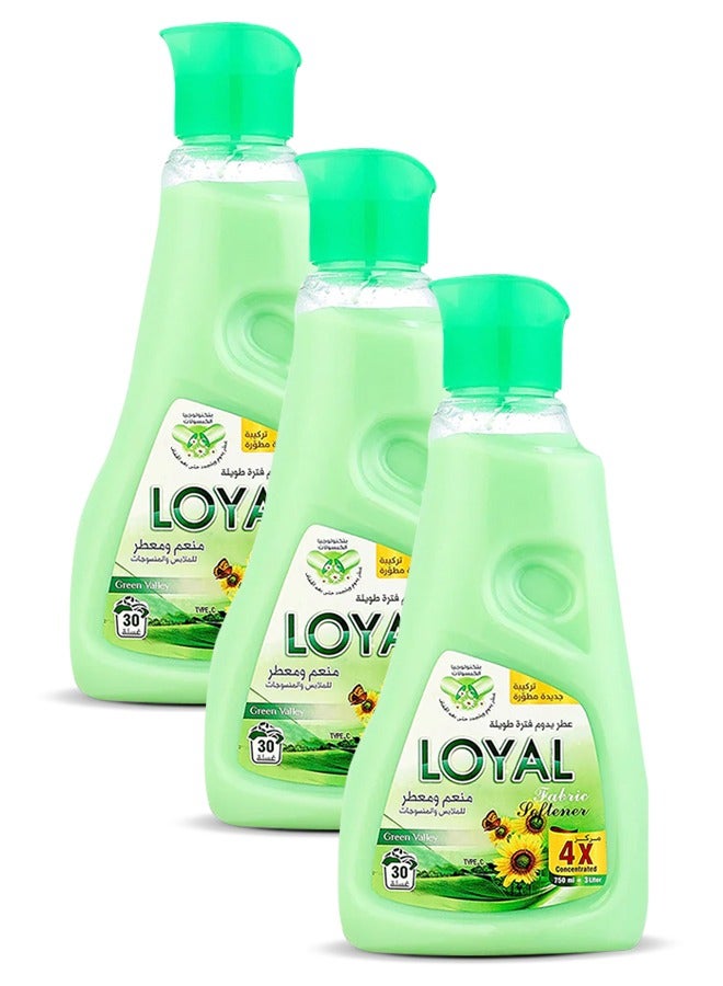 loyal Fabric Softener Freshener Concentrated Green Valley 30 Washes 3x750ml  - Image 2