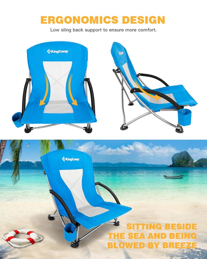 KingCamp Low Seat Beach Chair, Outdoor Camping Folding Chair with Cup Holder, 3 Colors - Image 4