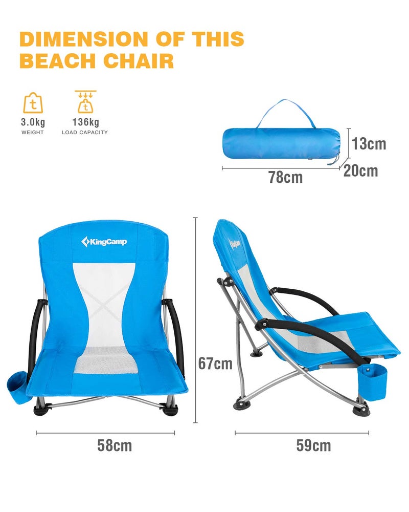KingCamp Low Seat Beach Chair, Outdoor Camping Folding Chair with Cup Holder, 3 Colors - Image 3