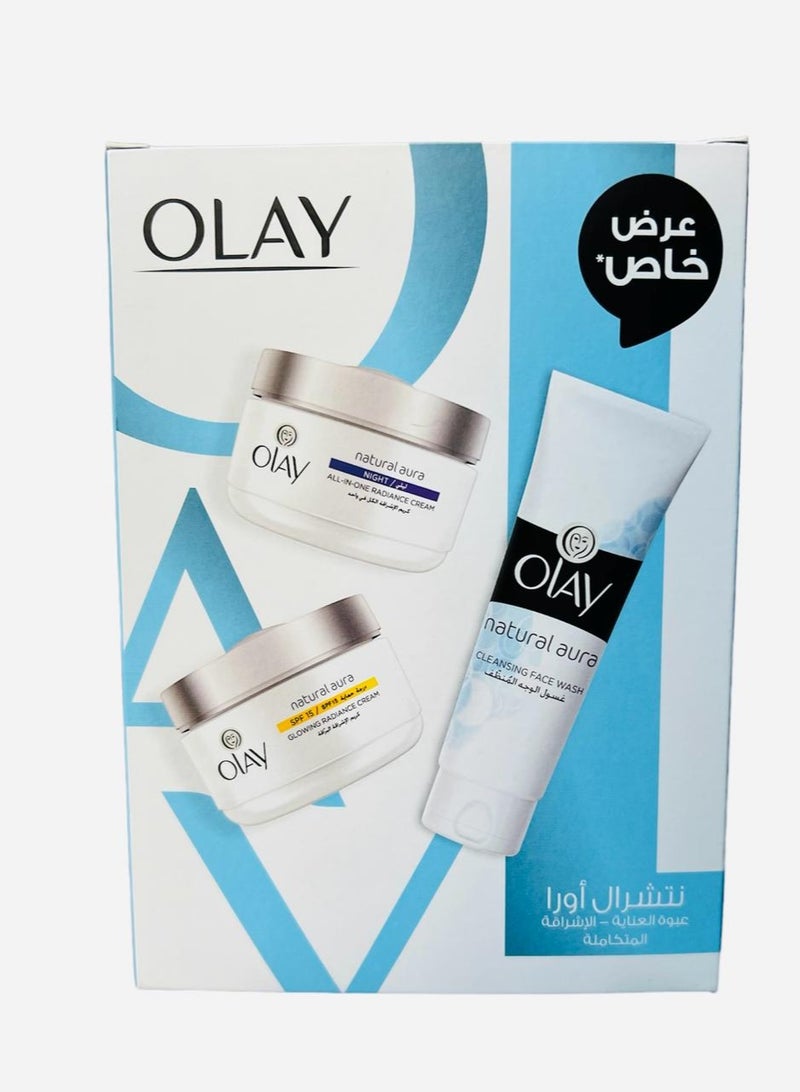 Olay Natural aura Beauty Box : Face Wash 100g + Day Cream 50g + Night Cream 50g - Image 1