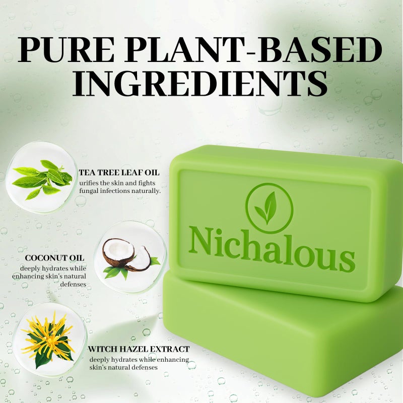 Nichalous 3PCS Tea Tree Soap, Tea Tree Relief Soap Bar, with Tea Tree Oil & Coconut Oil & Witch Hazel, Deep Pore Cleansing, Natural Herbal Foot Soaps Bar for Men & Women â€“ 3.5 oz - Image 4