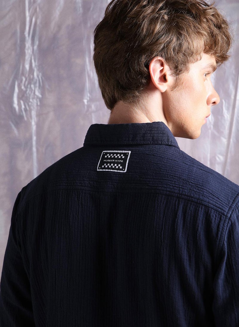 Hubberholme Men Comfort Fit Spread Collar Textured Cotton Casual Shirt - Image 3