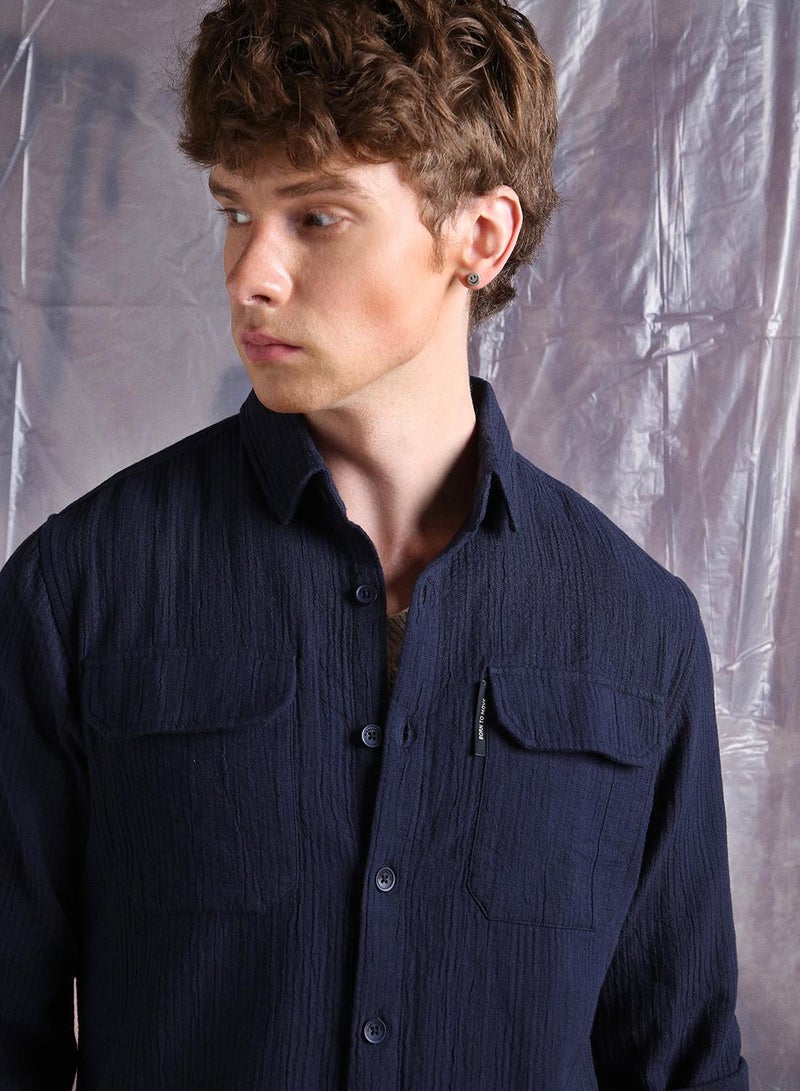 Hubberholme Men Comfort Fit Spread Collar Textured Cotton Casual Shirt - Image 4