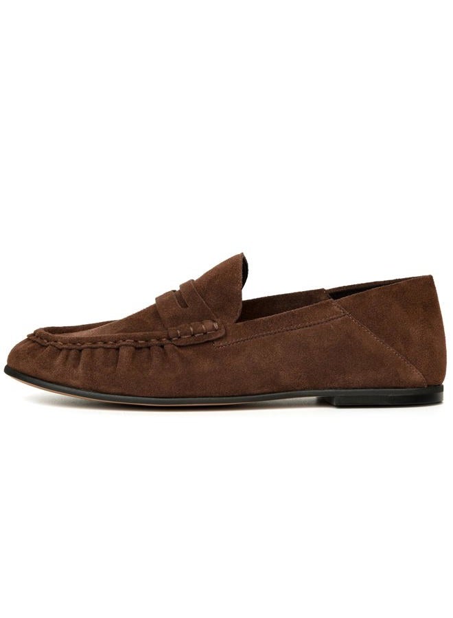 BeeLg Penny Loafers for Women Suede Flats Shoes Casual Loafer Dressy Vintage Work Business Flat Shoe, Brown Suede, 8 - Image 4