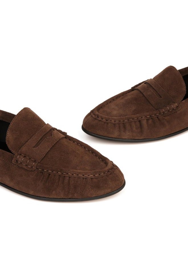 BeeLg Penny Loafers for Women Suede Flats Shoes Casual Loafer Dressy Vintage Work Business Flat Shoe, Brown Suede, 8 - Image 5