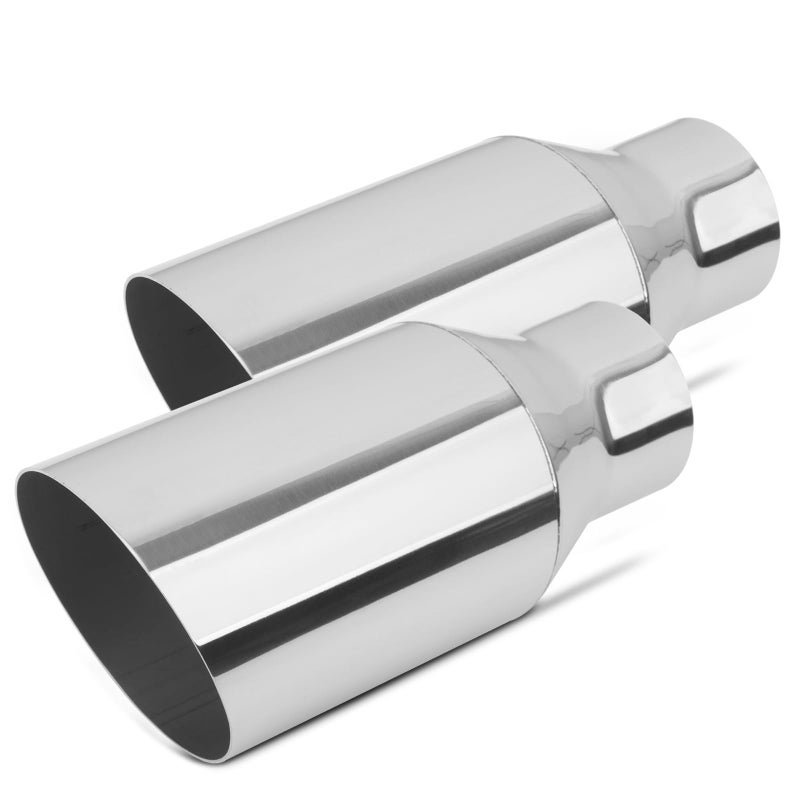 Vurkcy 25 inch Inlet Exhaust Tip 4 Outlet 9 Overall Length Stainless Steel Exhaust Tail Pipe WeldOn Rolled Edge Slant Sleek Angle Cut Polished Tailpipe Silvery 2Pcs