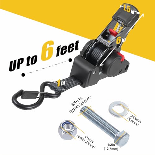 Ayaport Retractable Ratchet Straps 1 inch x 6ft Bolt-on Tie Down Straps to Trailer - 1410lbs Break Strength, Heavy Duty Trailer Strap for Cargo, Boat, Jet Ski, Motorcycles, ATV - Image 4