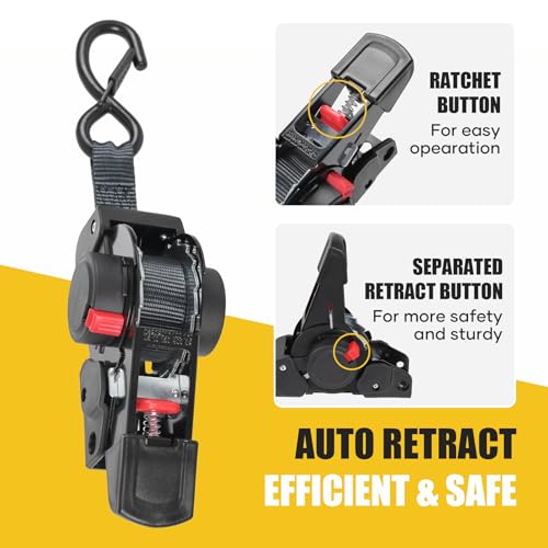Ayaport Retractable Ratchet Straps 1 inch x 6ft Bolt-on Tie Down Straps to Trailer - 1410lbs Break Strength, Heavy Duty Trailer Strap for Cargo, Boat, Jet Ski, Motorcycles, ATV - Image 2