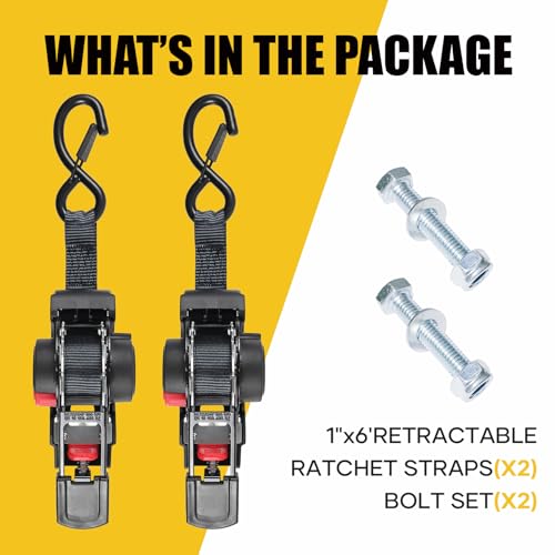 Ayaport Retractable Ratchet Straps 1 inch x 6ft Bolt-on Tie Down Straps to Trailer - 1410lbs Break Strength, Heavy Duty Trailer Strap for Cargo, Boat, Jet Ski, Motorcycles, ATV - Image 5