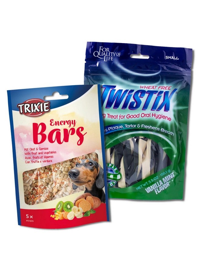 تريكسي ألواح الطاقة بالفواكه والخضروات للكلاب، 100 جرام وحلوى تويستيكس بنكهة الفانيليا والنعناع للعناية بصحة الأسنان للكلاب، 156 جرام - مناسبة لجميع سلالات الكلاب - Image 1