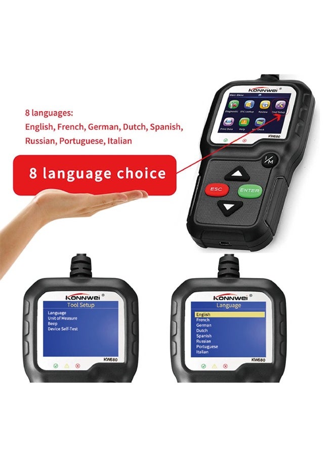 كونوي - KONNWEI Obd2 أداة تشخيصية قارئ رمز السيارة KW680 أداة فحص ضوء المحرك المحسنة أداة مسح ضوئي obd II للسيارات بعد عام 1996 (KW680) - Image 1