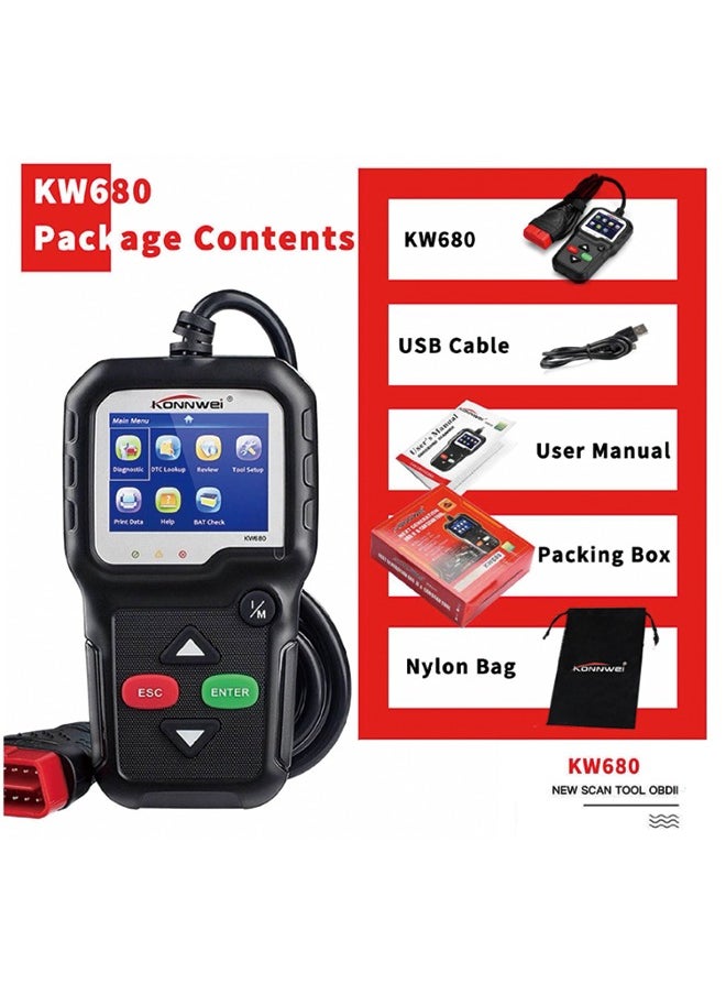 كونوي - KONNWEI Obd2 أداة تشخيصية قارئ رمز السيارة KW680 أداة فحص ضوء المحرك المحسنة أداة مسح ضوئي obd II للسيارات بعد عام 1996 (KW680) - Image 1