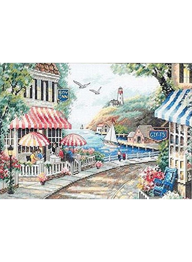 Dimensions 'Café by The Sea' Counted Cross Stitch Kit, 14 Count White Aida, 14" x 10" - Image 1