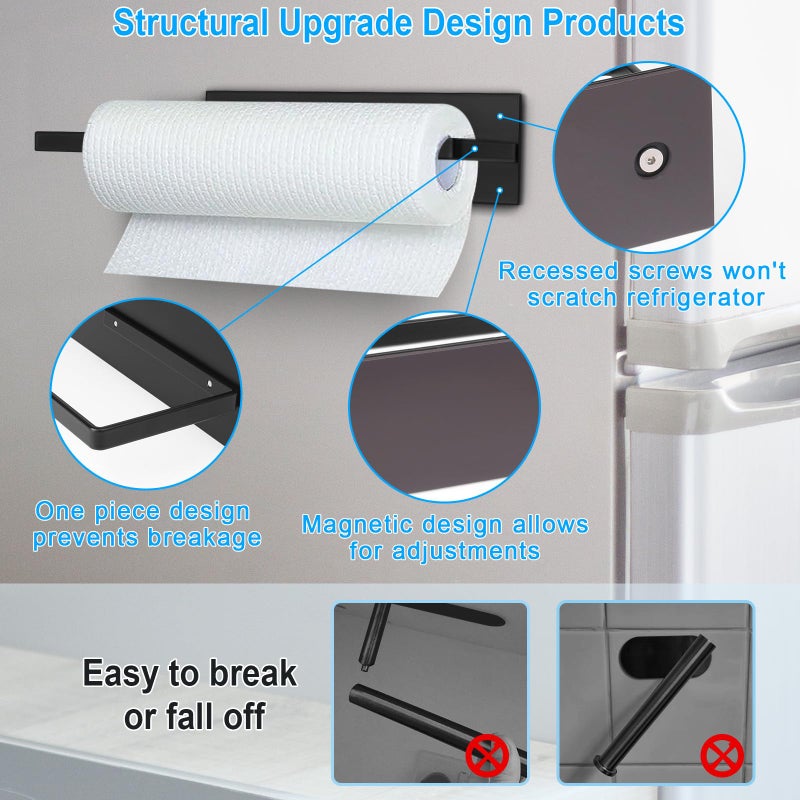 Seropy Paper Towel Holder, Magnetic Paper Towel Holder for Fridge, Toilet Paper Roll Holder Magnet Towel Rack Wall Mount Fridge Organizer for Paper Towels Rolls Bathroom Pantry RV Kitchen Storage - Image 4