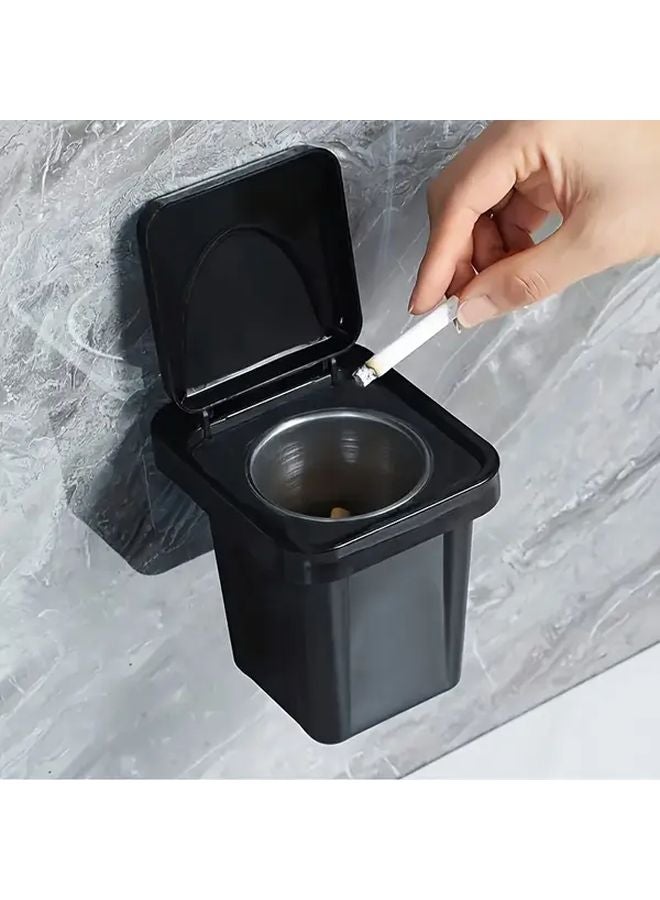 سلة رماد سوداء مثبتة على الحائط مع غطاء مقاوم للغبار والذباب، مانعة للانسكاب وخالية من الدخان لحاوية أعقاب السجائر - Image 1