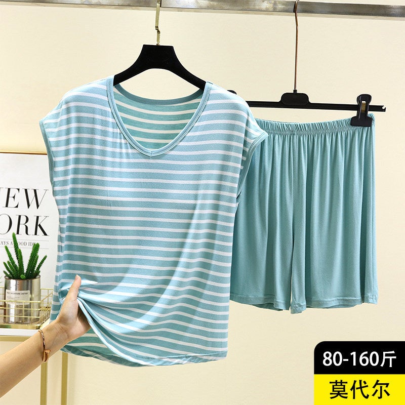 Women's Modal Sleeveless Striped 2-Piece Sleepwear Set - Image 2
