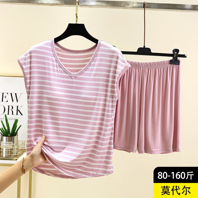 Women's Modal Sleeveless Striped 2-Piece Sleepwear Set - Image 1
