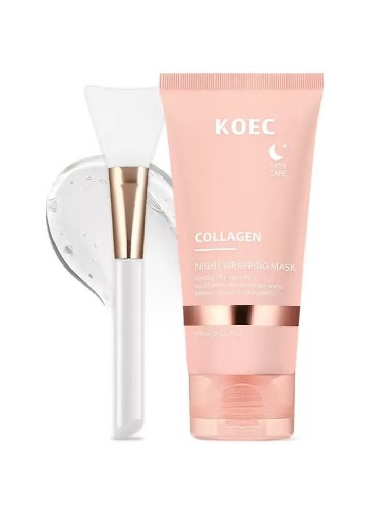 Korean Collagen Night Wrapping Cream, Mask for Overnight Sleeping to Reduce Wrinkles, Fine Lines, Maintain Skin Elasticity, 75ml