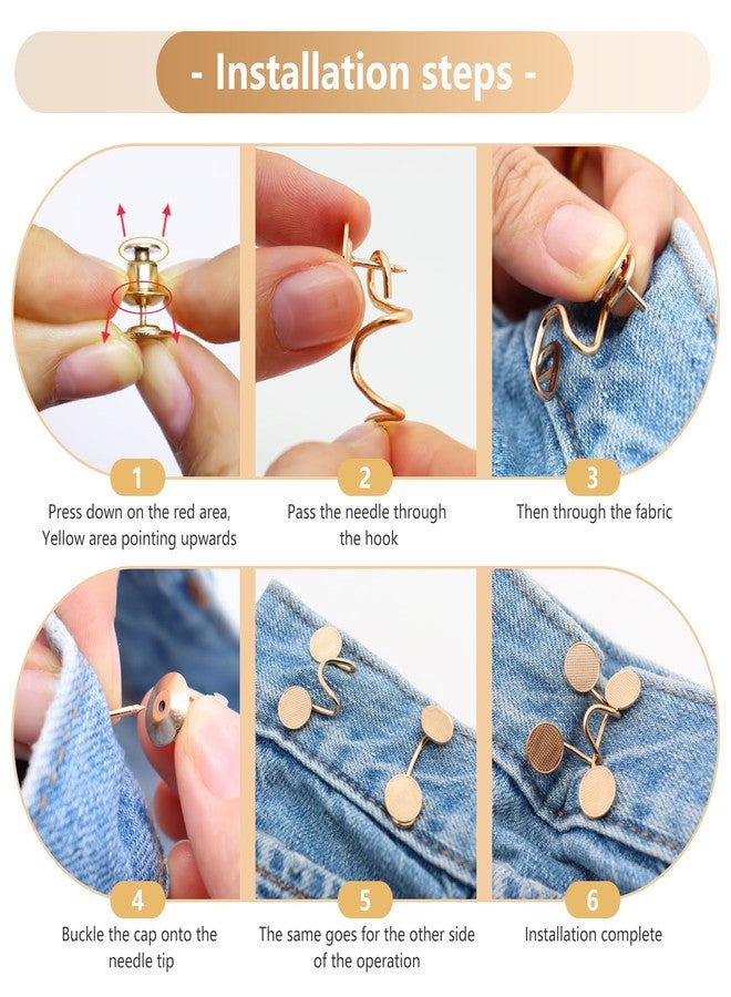 ROPAKED 6 Set Pant Waist Tightener Buttons Pins for Loose Jeans Reusable Waist Cincher Clip Metal Brooch for Clothing Dresses Skirts No Sewing Decoration Accessories（Gold - Image 4