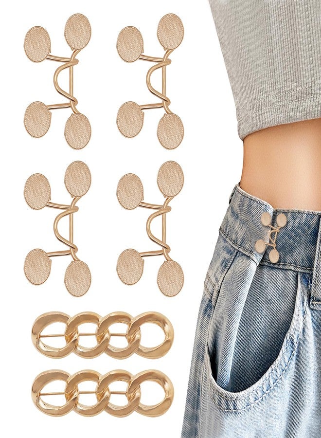 ROPAKED 6 Set Pant Waist Tightener Buttons Pins for Loose Jeans Reusable Waist Cincher Clip Metal Brooch for Clothing Dresses Skirts No Sewing Decoration Accessories（Gold - Image 1