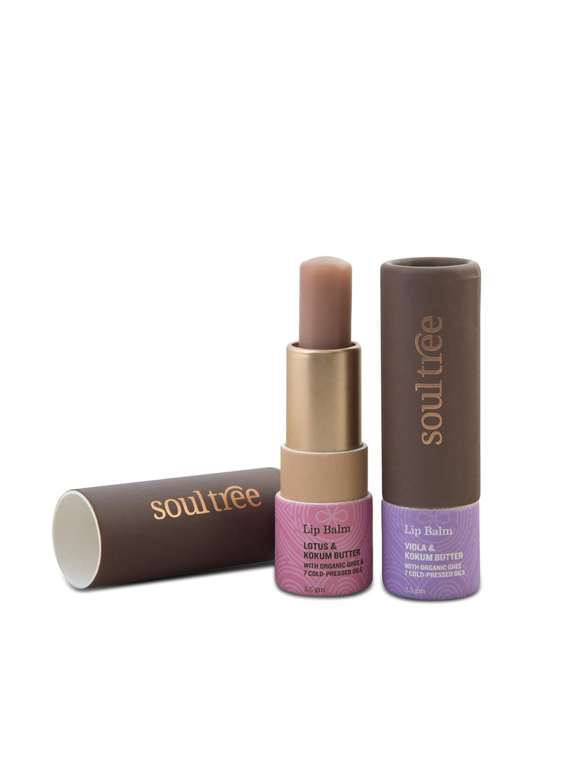 SoulTree Ayurvedic Lip Balm - Lotus and Kokum Butter | Heal & Moisturise Lips | Natural Lip Care for Soft, Nourished Lips with Soothing Lotus and Kokum Butter-3.5gm - Image 1