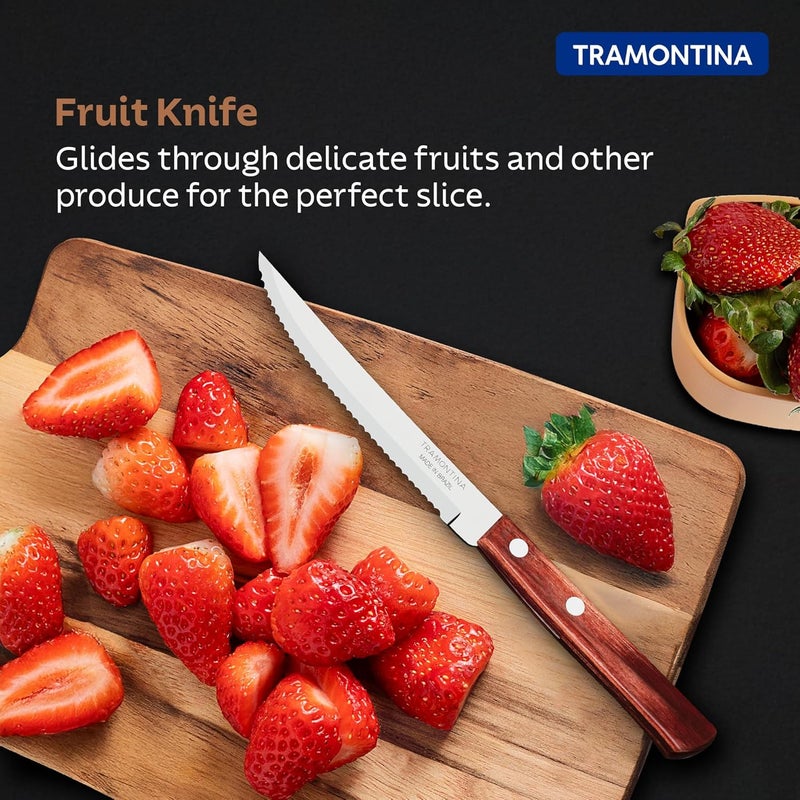 Tramontina Polywood Stainless Steel Fruit Knife - 10.1cm/4" with Wavy/Serrated Edge - Image 2